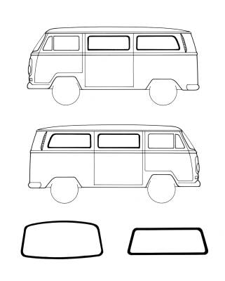 WINDOW SEAL KIT, 6 PIECES CAL LOOK STYLE, BUS 1968-79 (Includes: Front, Rear, 4 Side Windows without Vent Wings) *MADE IN USA BY WCM* - Image 1