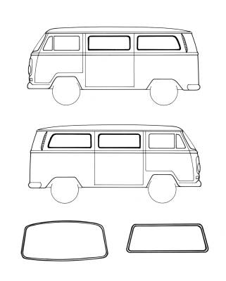 WINDOW SEAL KIT, 6 PIECES AMERICAN STYLE, BUS 1968-79 (Includes: Front, Rear, 4 Side Windows without Vent Wings) *MADE IN USA BY WCM* - Image 1