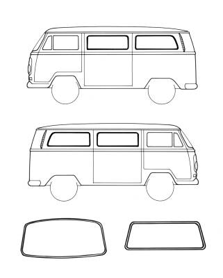 Exterior - Window Rubber - COMPLETE WINDOW SEAL KIT, AMERICAN STYLE WITH INSERTS, BUS 1968-79  (Includes: Front, Rear, 4 Side Windows without Vent Wings, Metal Trim Inserts & Clips) *MADE IN USA BY WCM*