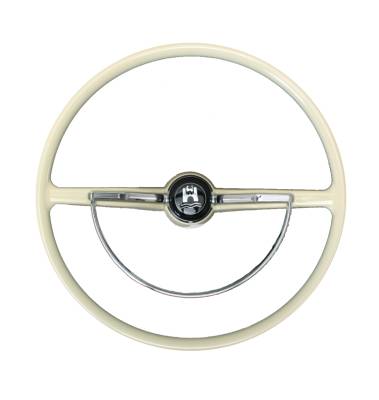 STEERING WHEEL, IVORY WITH HORN BUTTON AND RING, BUG / GHIA / TYPE 3 1964-71 *FACTORY BLEMISH, SLIGHT COSMETIC DEFECT NO EXCHANGES OR RETURNS*