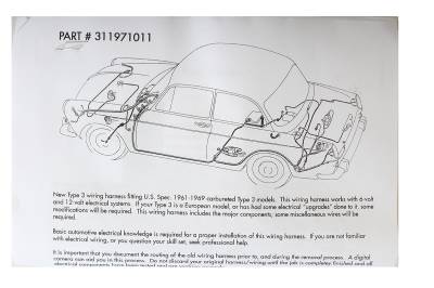 COMPLETE WIRING HARNESS, ALL TYPE 3 1961-69 WITH CARBURETORS (See description for contents) - Image 2