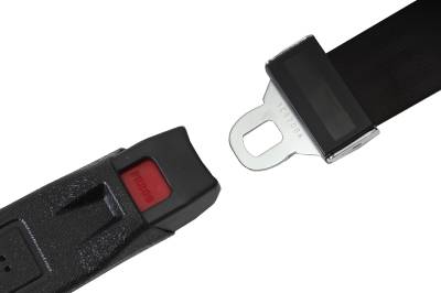 SEAT BELT, LEFT, 3 POINT BLACK RETRACTABLE WITH HARDWARE, BUG SEDAN 67-77 / BUG CONV. 67-72 *MADE IN USA* - Image 2