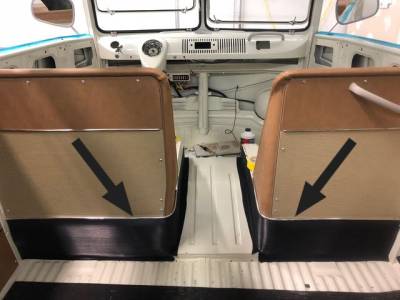 MOLDING, INTERIOR METAL TRIM BEHIND FRONT SEATS, LEFT & RIGHT, WALK THRU BUS 1955-67 *MADE IN USA* - Image 1