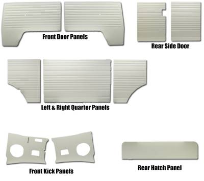 COMPLETE DOOR PANEL SET, 10 PIECES, WHITE, BUS 1964-67