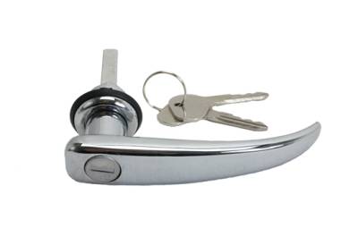 HANDLE, SIDE CARGO DOOR LOCKING WITH KEYS, CHROME, BUS 1950-58 (Includes seal) - Image 1