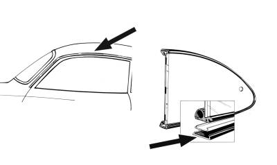 SEAL, BETWEEN TRIM ABOVE DOOR AND QUARTER WINDOW, GHIA SEDAN 1960-71 *MADE IN USA BY WCM* (2 pairs needed per car) - Image 3