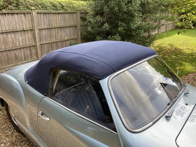 TOP COVER, NAVY BLUE CANVAS WITH OFF WHITE PERF. WINDOW LINING, GHIA CONV. 1958-67  *MADE IN USA* - Image 2