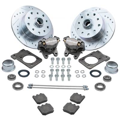 FRONT DISC BRAKE KIT, SILVER WILWOOD HIGH PERFORMANCE CALIPERS, 5x130 & 5x4.75, SUPER BEETLE BUG 1971-79 - Image 1