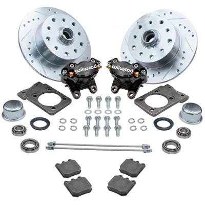 FRONT DISC BRAKE KIT, BLACK WILWOOD HIGH PERFORMANCE CALIPERS, 5x130 & 5x4.75, SUPER BEETLE BUG 1971-79 - Image 1