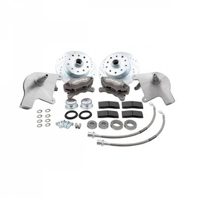 FRONT DISC BRAKE KIT, SILVER WILWOOD 4 PISTON CALIPERS W/ DROP SPINDLES, 5x130 & 5x4.75, BALL JOINT STD BUG 1966-77, GHIA 1966-74
