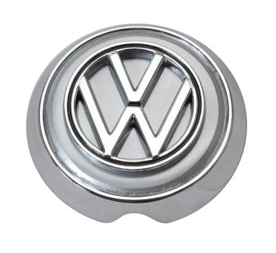 VW EMBLEM WITH BASE, FRONT HOOD, ALL GHIAS 1963-74 (Clips Part # 141-611)