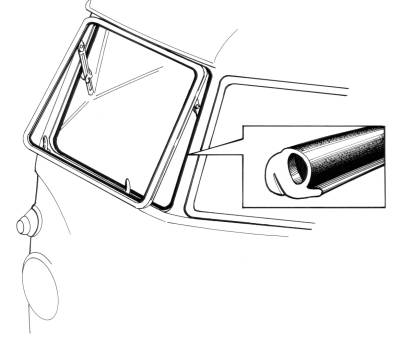 FRONT WINDOW SEAL, RIGHT SAFARI POPOUT BODY TO FRAME WITH MOLDED CORNERS, BUS 1950-67 *GERMAN*